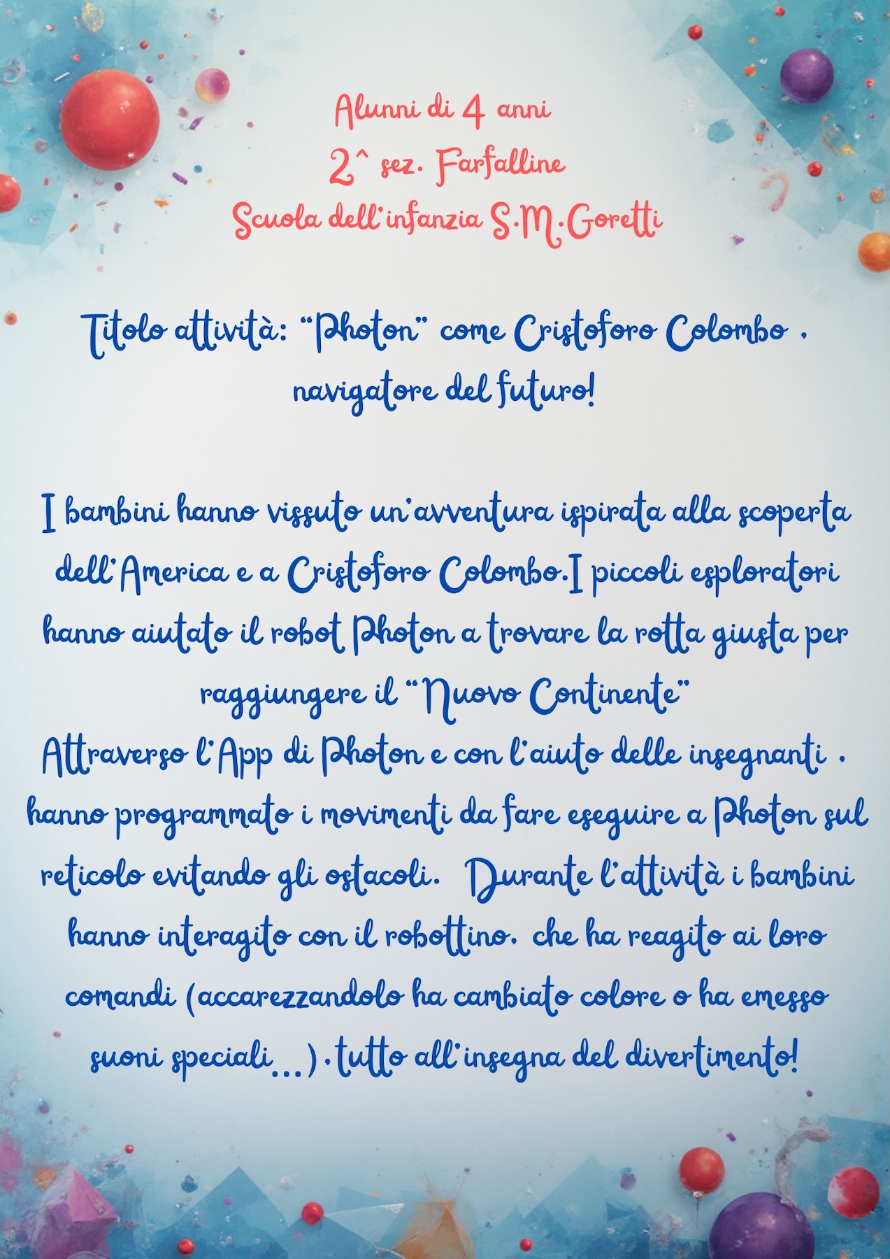 Descrizione coding S.M.Goretti -Farfalline